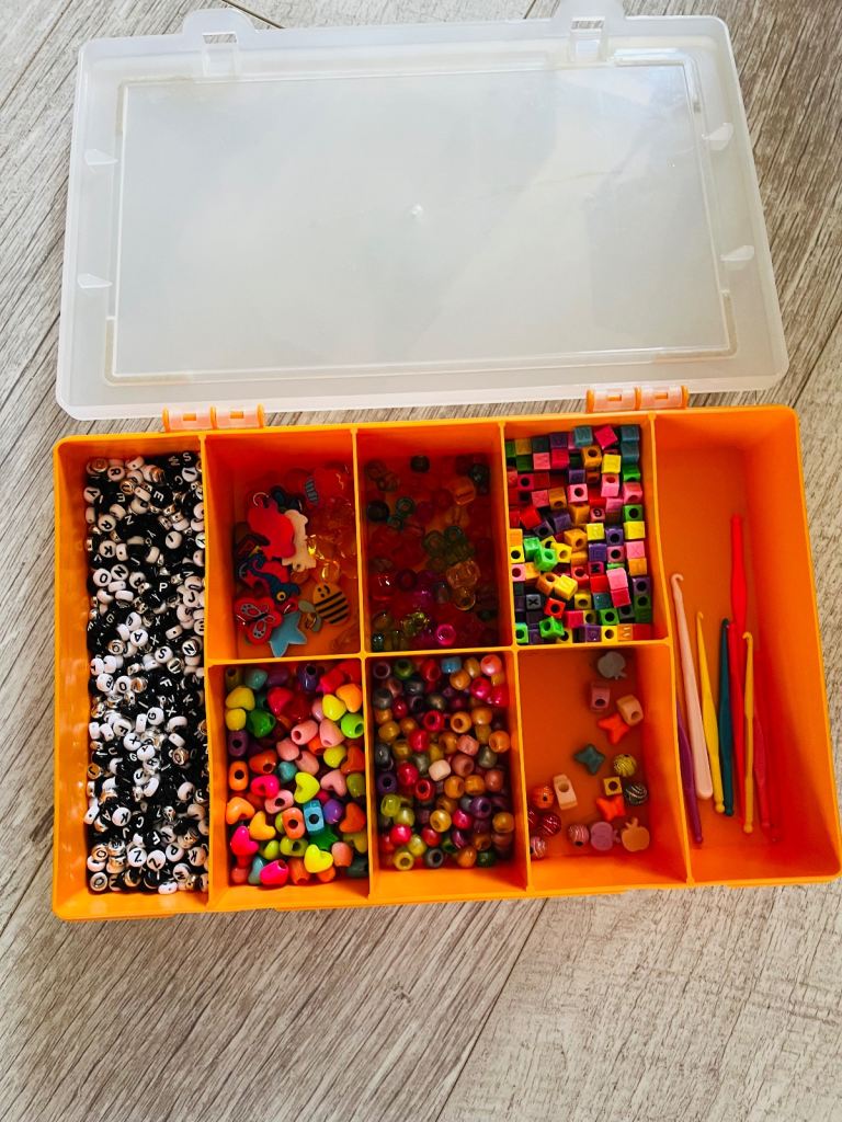 Craft box of assorted beads for children’s crafts - friendship bracelets, etc.