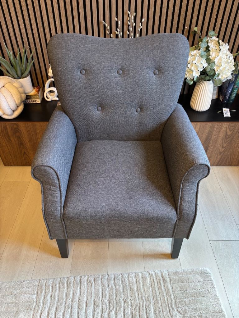 Yaheetech Dark Grey Modern Accent Chair Upholstered Roll Arm Polyester Fabrics Single Sofa