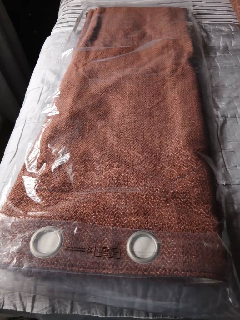 2 pairs of Dunelm terracota herringbone eyelet curtains