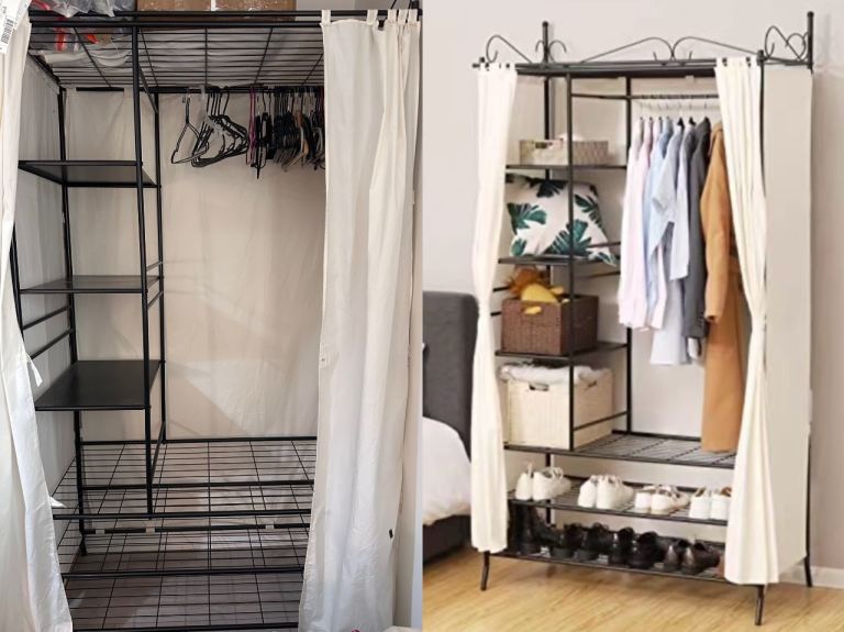 Black Metal Open Wardrobe Clothes Rail with Shelves 108 x 210 x 50 cm