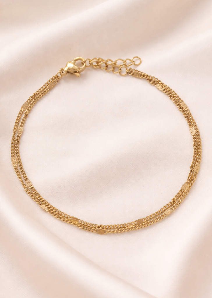 18K Gold Plated Double Curb Chain Bracelet Dainty Minimalist Gift for Her Adjustable UK