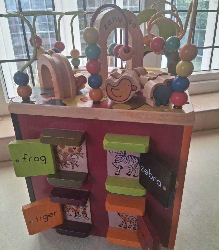 B. toys Zany Zoo Wooden Activity Cube – Good Condition