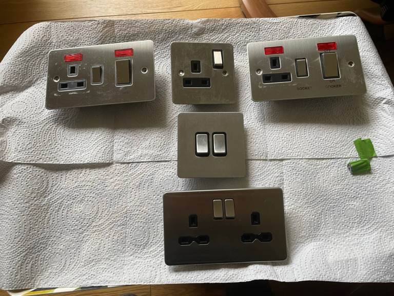 various plug sockets & switches brushed steel