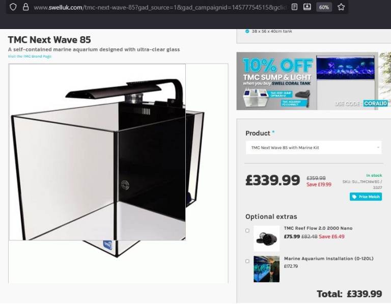 TMC Next Wave 85 - used + ROCKS + SKIMMER + Reef Guard was over £400 new asking 170 ono