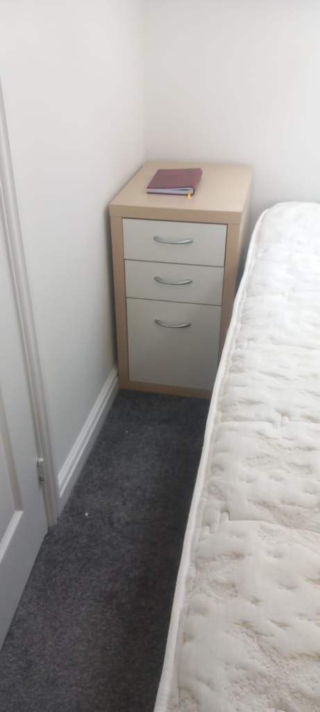 Compact Bedside Table with 3 Drawers – Beige/White