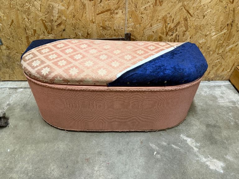 Vintage Lloyd Loom Style Pink Blanket Box Ottoman Bedding Box