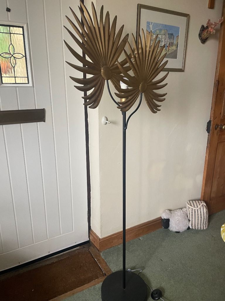 Unusual brass and black standard floor lamp