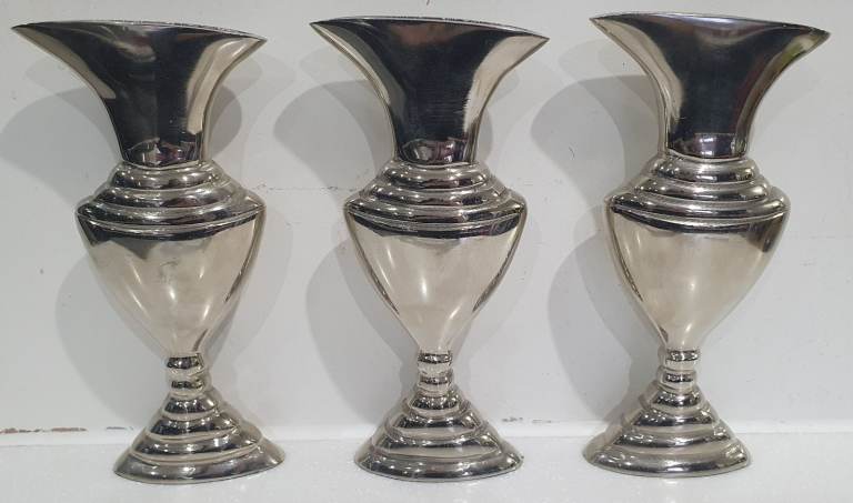 3x Furniture Village Silver Mirrored Narrow Slim Reed Diffuser Jar Ornament Vase