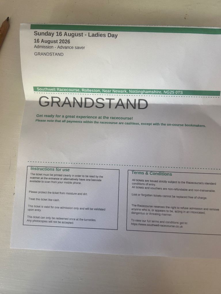 Grandstand Admission Ticket - Ladies Day Southwell Racecourse 2026