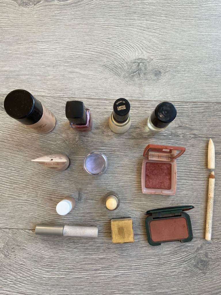 Mix lot of cosmetics including eye shadow, nail whitener, blush, nail enamal & more