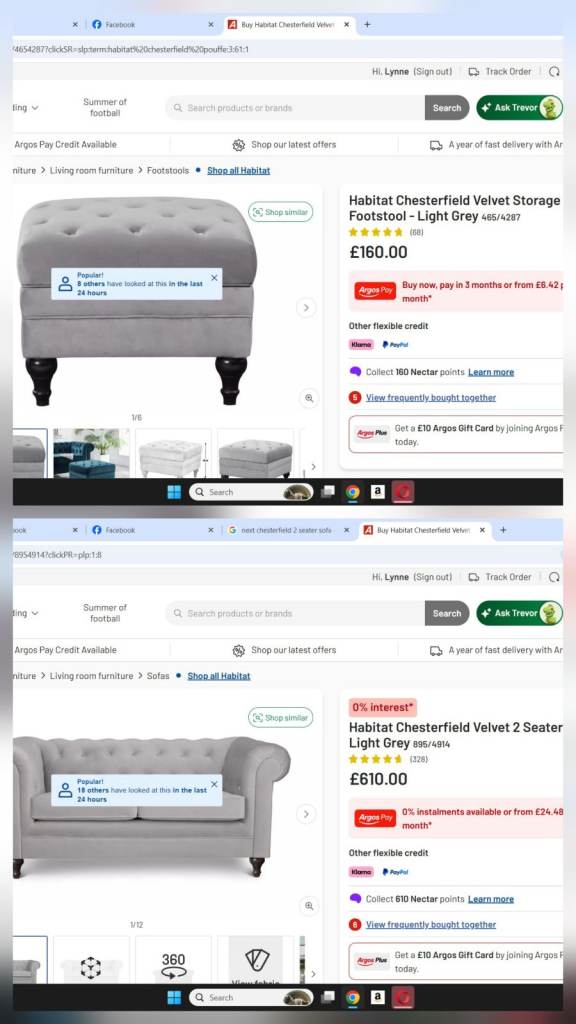 2 x 2 seater Habitat Sofas with Storage pouffee