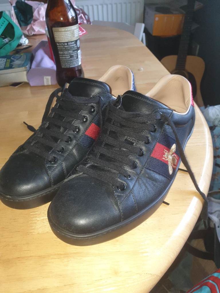 Gucci Black Leather Trainers with Bee Detail