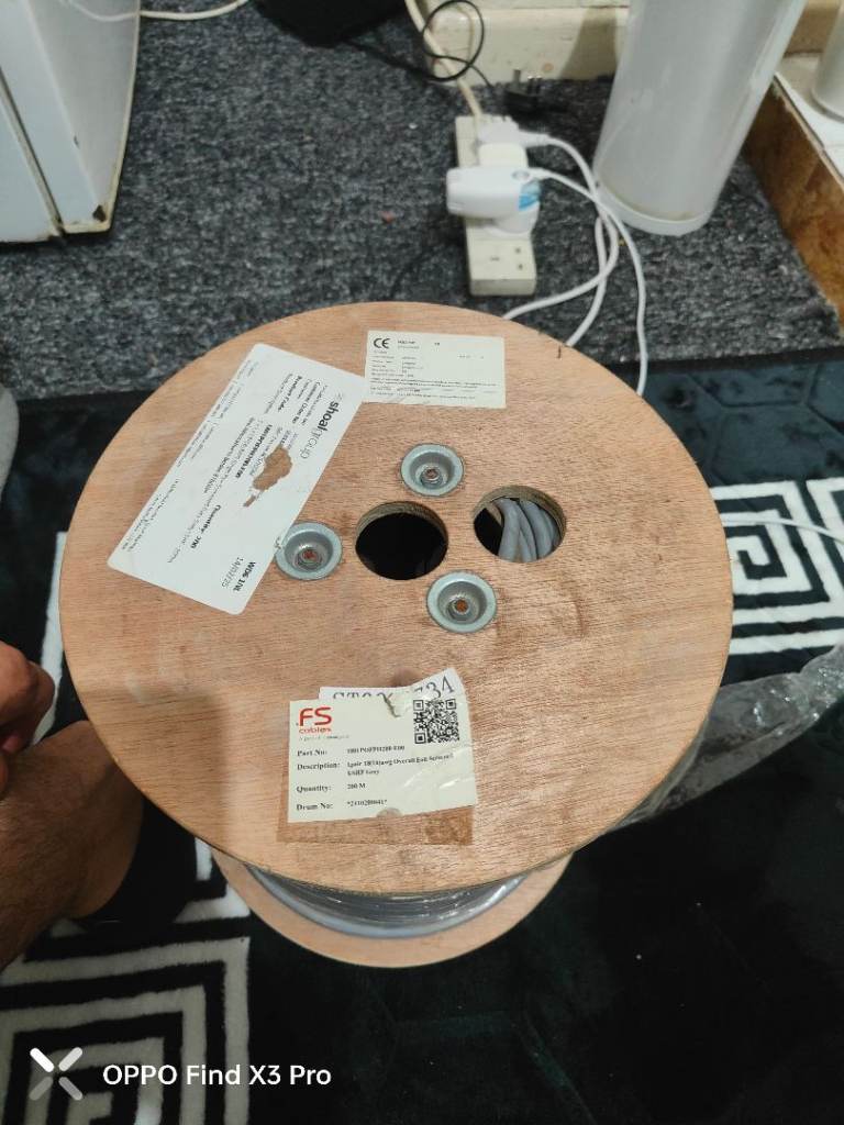 FS Grey Network Cable on Wooden Spool – As Good As New