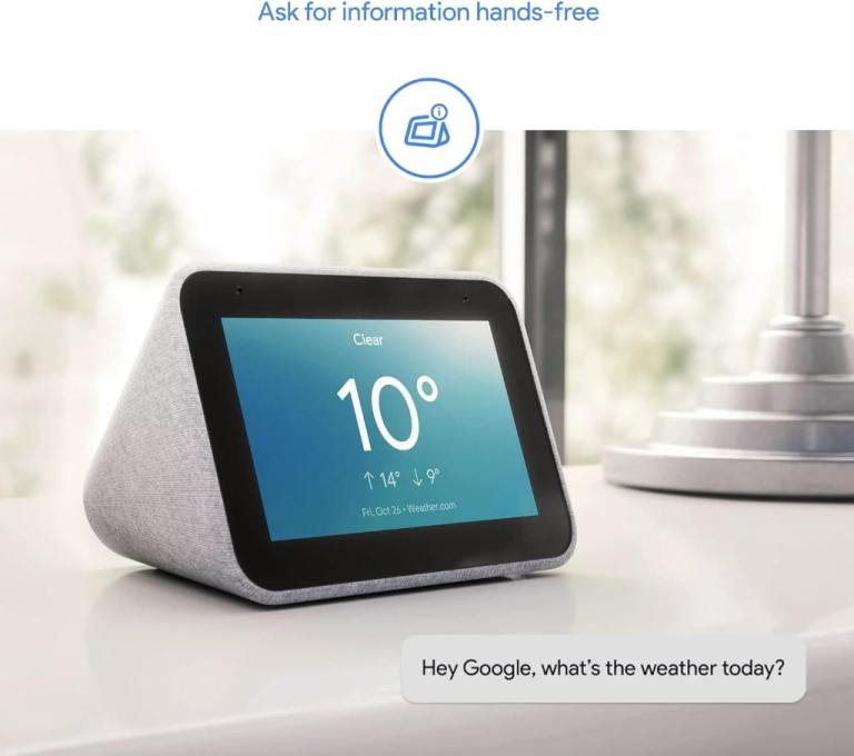 LENOVO® Smart Clock with Google Assistant: Soft Touch Grey