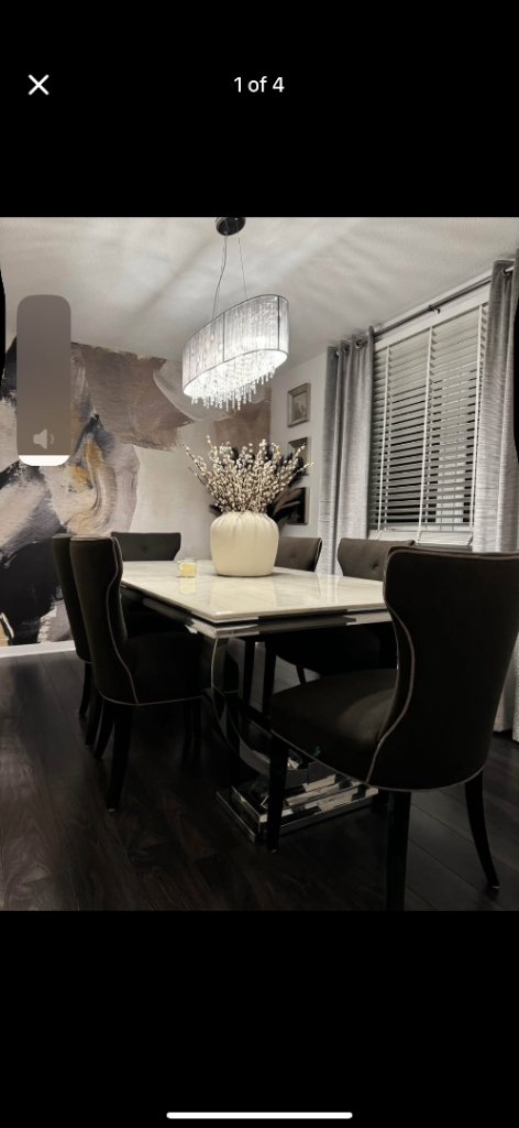 Marble dining table and six chairs