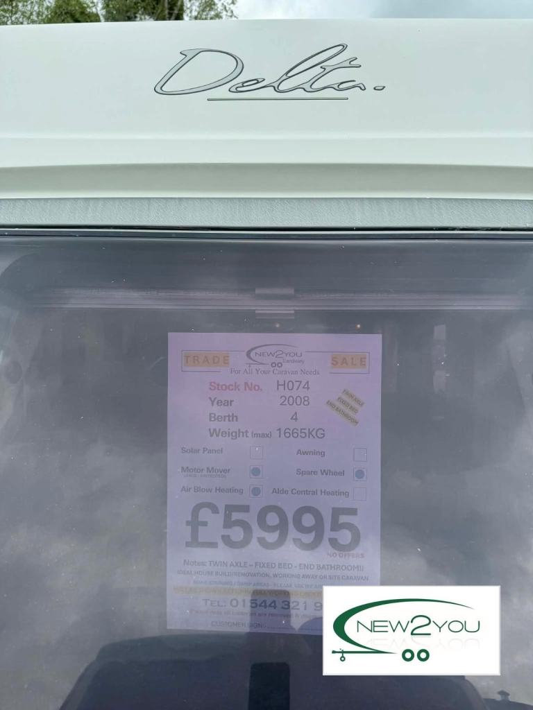 2008 Lunar Delta RS 4 Berth Twin Axle FIXED BED Caravan - STOCK NO H074