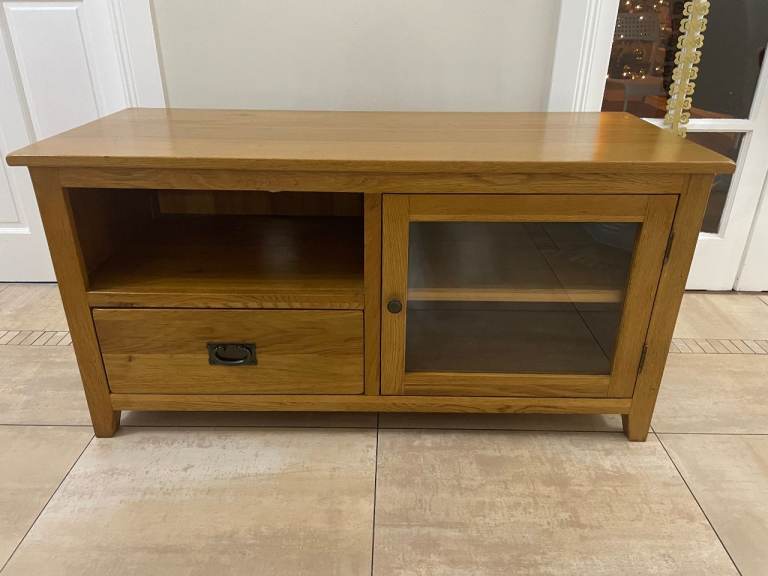 Tv Cabinet Solid Oak with Glass Door