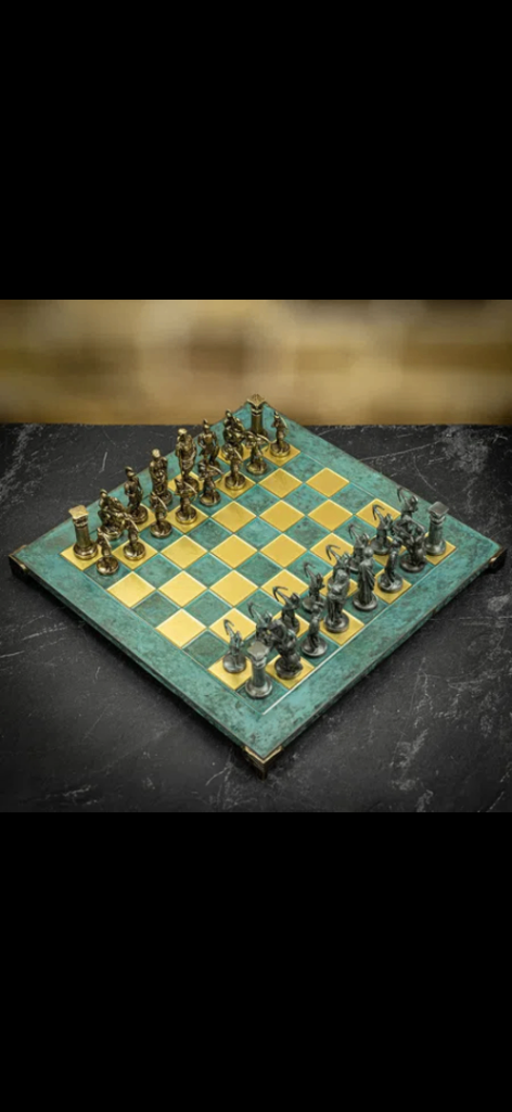 New Manopoulous Greek Chess Set with Metal Pieces – Decorative