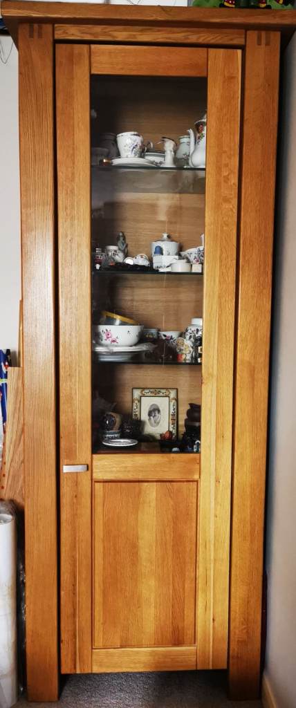 Solid Oak wood glass shelves display unit cabinet 