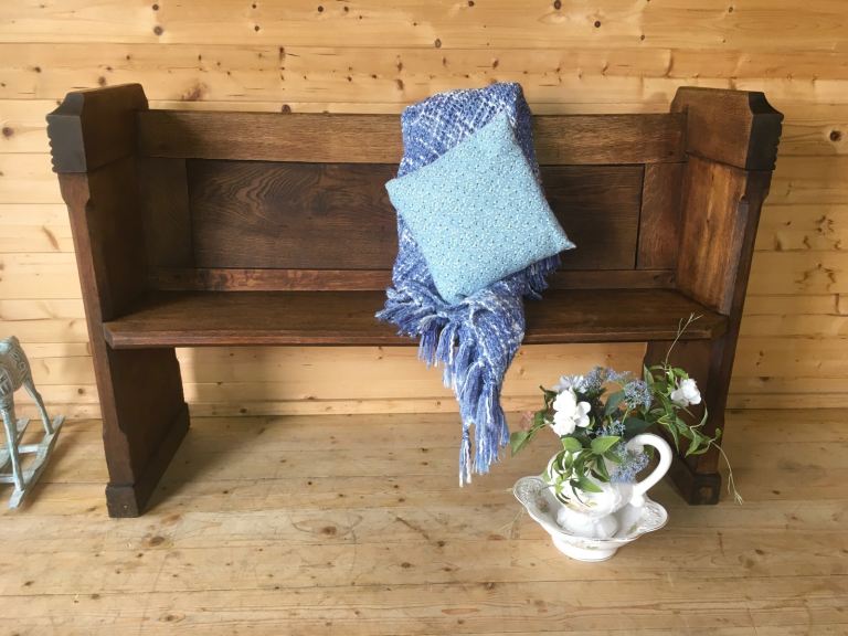 Antique solid oak wooden church pew settle monks dining bench hall seat