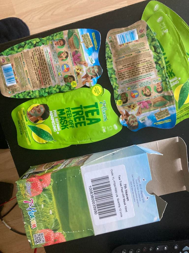 Box of 12 , 7TH HEAVEN TEA TREE PEEL OFF MASKS PORE REFINING AND MINIMISING