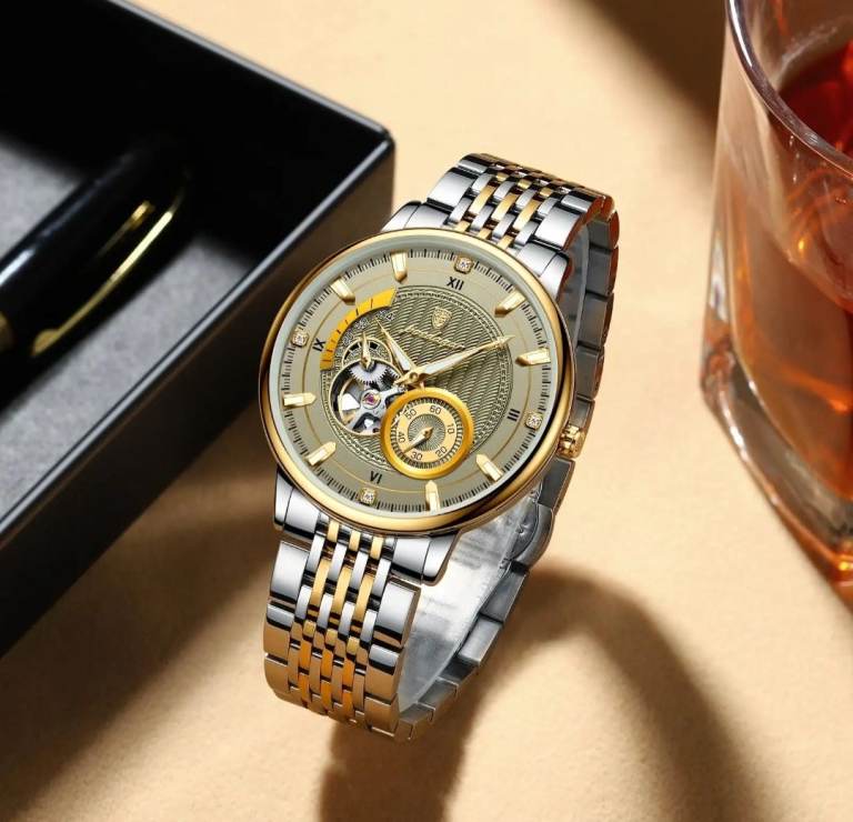 Men's Poedagar Luxury Two-Tone Mechanical Style Watch – Brand New