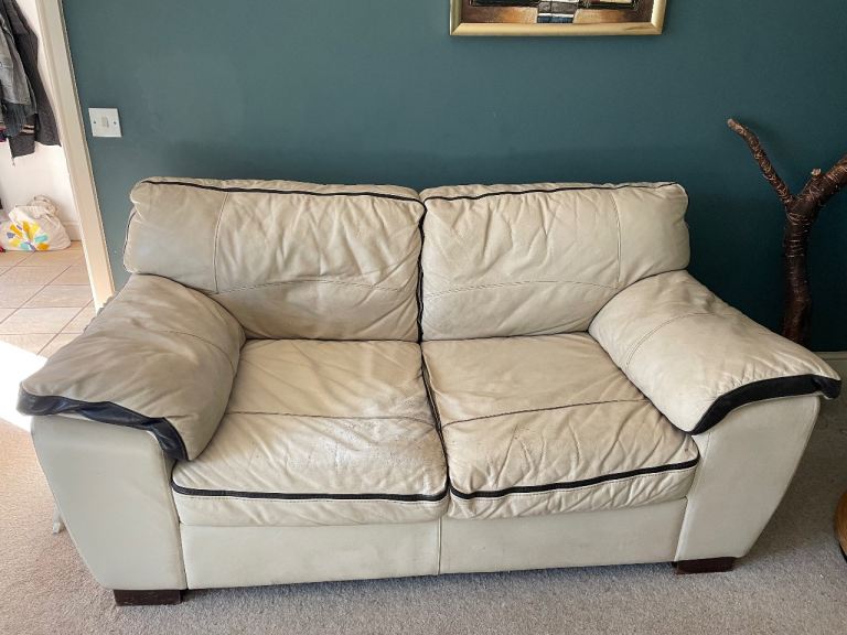 Cream Leather Sofa - Good Condition