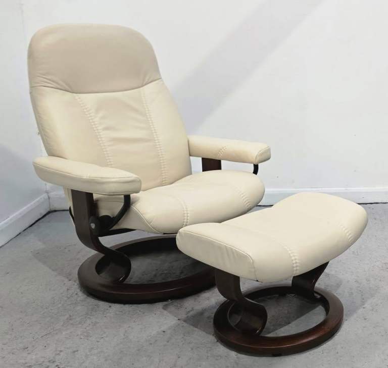 image for Ekornes Stressless Consul Small Leather Recliner Chair & Stool 2801253