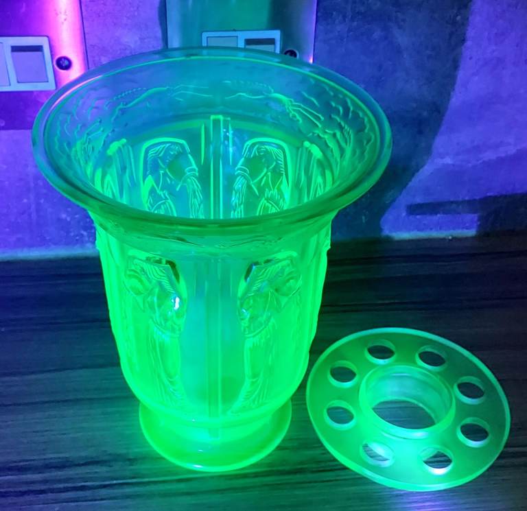 Art Deco Uranium Glass  Water Nymphs Vase.