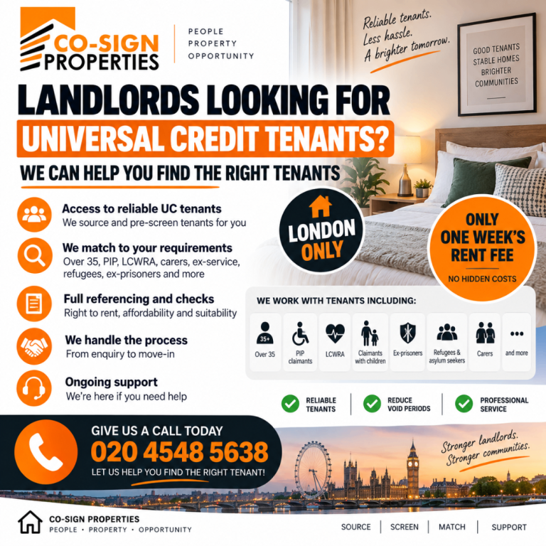 Landlords Wanted – We Have UC/PIP/LCRWA/ESA TenantsReady to Move | London
