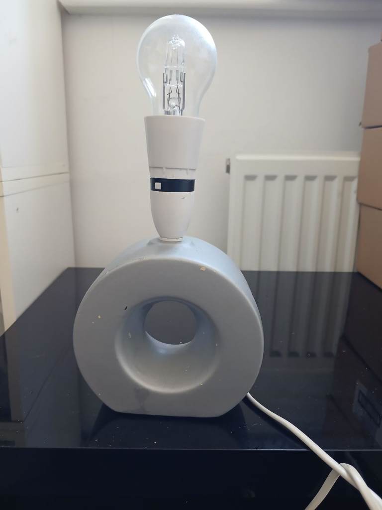 Modern Grey Table Lamp with Bulb – Good Condition