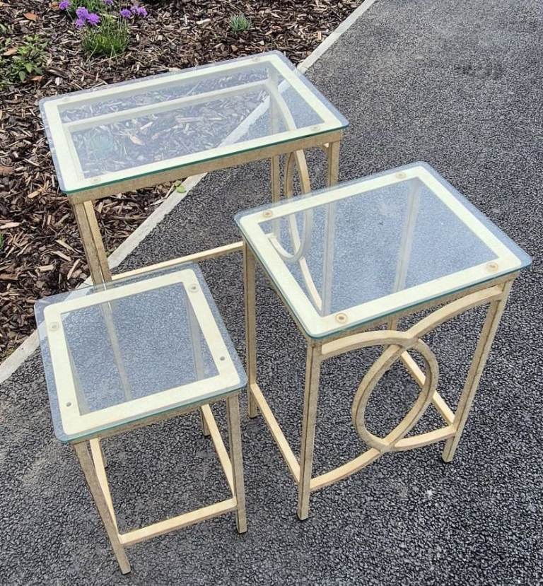 Set of 3 Nesting Tables – Glass Top, Good Condition