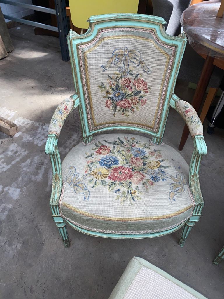 TWO QUEEN ANNE FABRIC CHAIRS & MATCHING STOOL GREAT PRE-LOVED CONDITION ,FREE LOCAL DELIVERY