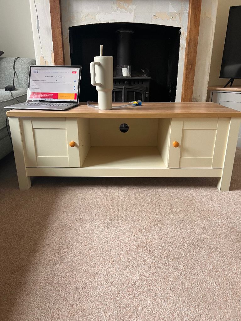 FREE! Wood & Cream TV Stand - Good Condition, Plenty of Storage