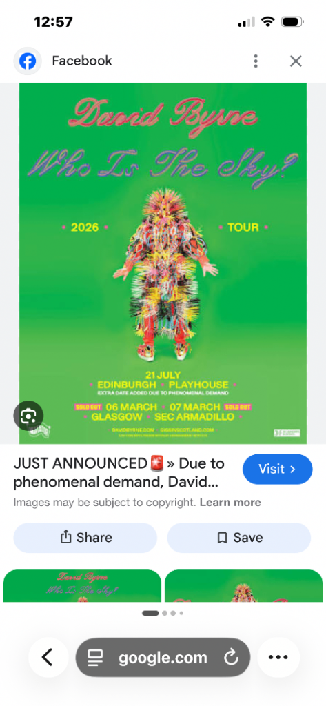 David Byrne Edinburgh playhouse Tues