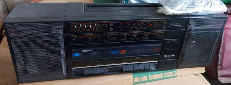 Sharp GF-570E Vintage Portable Stereo Boombox, Twin Cassette 