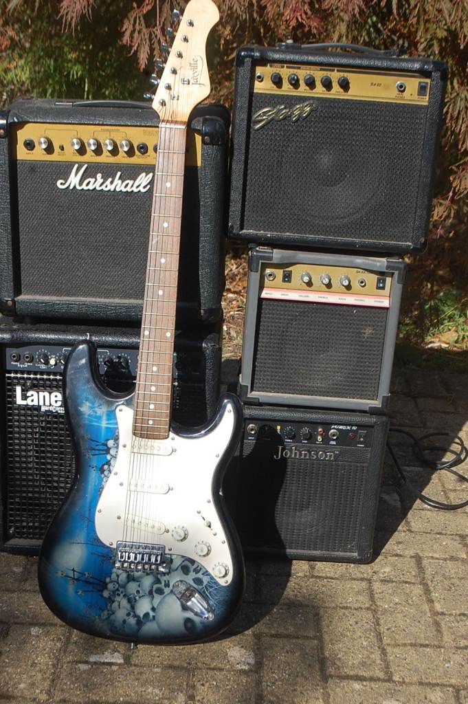 Good Condition Electric Guitar - Blue and White Skull Design