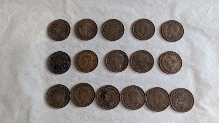16x One Penny Coins George VI Pre-Decimal