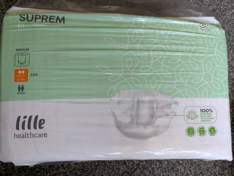 Lille Healthcare Suprem Extra+ Adult Diapers - Medium, Pack of 24