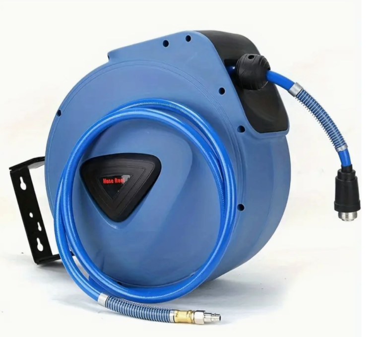 Retractable Air Hose Reel with 20m/65ft Heavy-Duty PVC Hose & Handle - 3/8" Large Capacity
