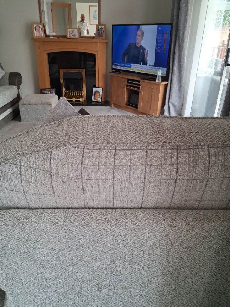 Comfortable Grey Fabric Sofa and Armchair Set – Good Condition