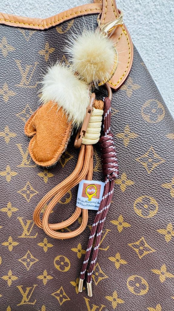 Cute Brown Mitten & Pom-Pom Bag Charm / Keychain - Good Condition