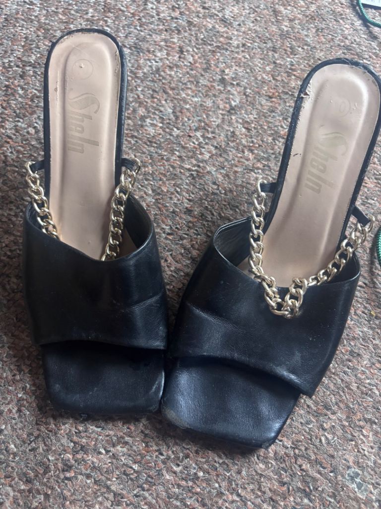 Worn black kitten slide on heel size 7 