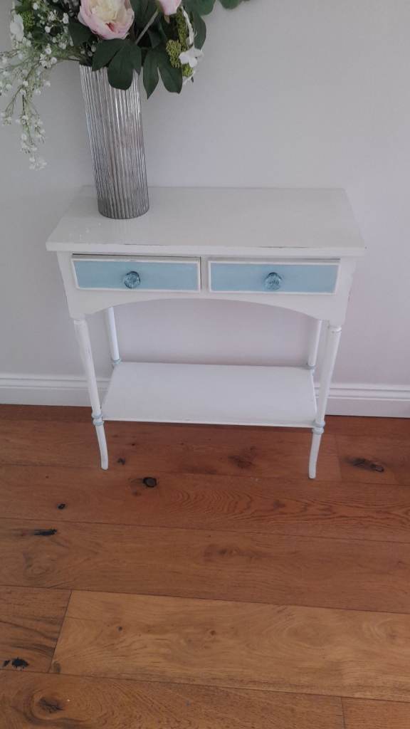 Charming White & Blue Two-Drawer Console Table