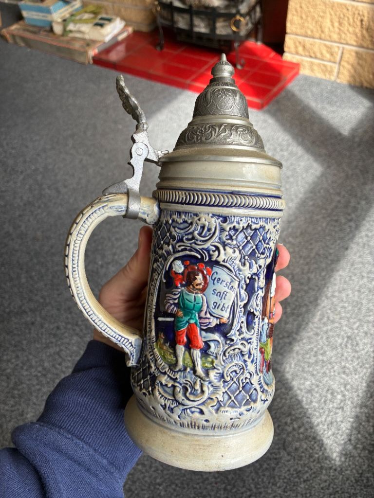 Original Thewalt German Beer Stein #1344 Pewter Lid Vintage West Germany