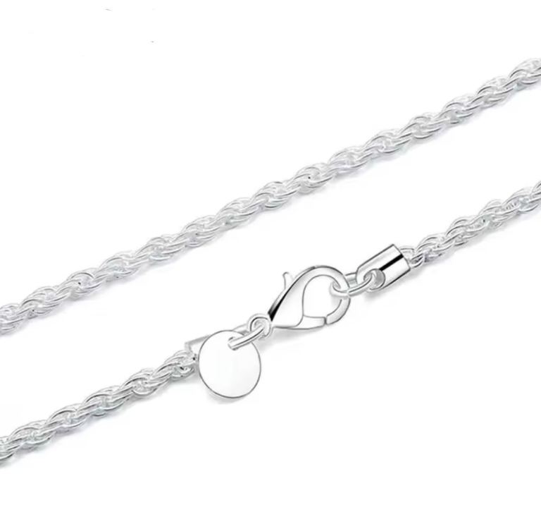 510.A. 925 Sterling Silver 50cm/ 3mm Hemp Rope Chain Necklace.