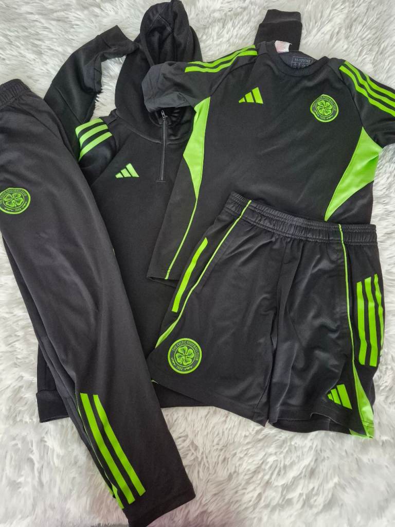 Adidas Celtic Kids Football Kit Bundle – Black & Green