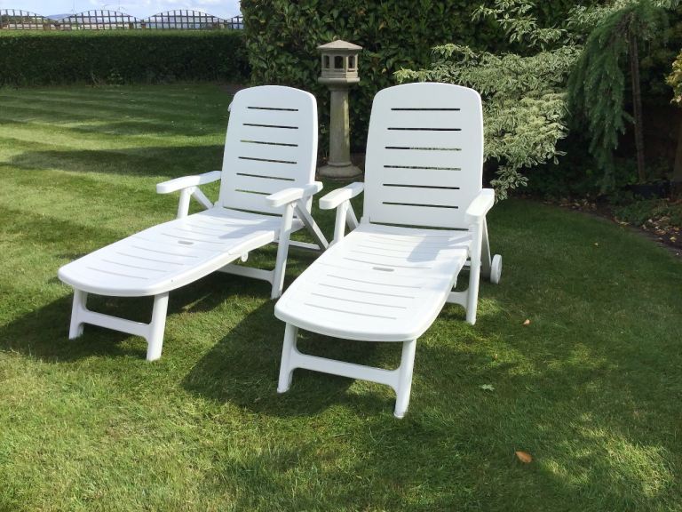 Two Garden Loungers with cushions 