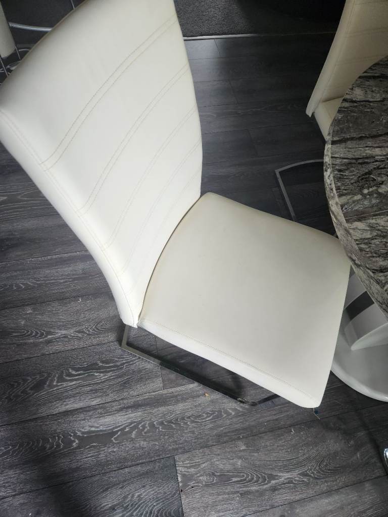Marble Effect Dining Table with 4 Cream Chairs – Good Condition | in ...