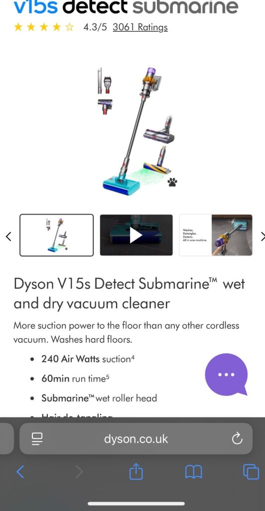 Dyson V15s Detect Submarine™ wet and dry vacuum cleaner RRP £800